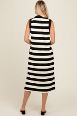 Black Striped Polo Midi Dress