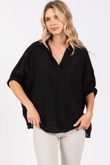 Black V-Neck Short Sleeve Maternity Top