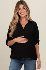 Black V-Neck Short Sleeve Maternity Top