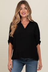 Black V-Neck Short Sleeve Maternity Top