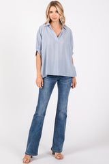 Light Blue V-Neck Short Sleeve Top