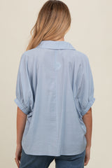 Light Blue V-Neck Short Sleeve Maternity Top