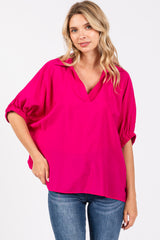 Fuchsia V-Neck Short Sleeve Maternity Top