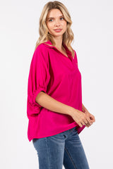 Fuchsia V-Neck Short Sleeve Top