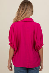 Fuchsia V-Neck Short Sleeve Maternity Top