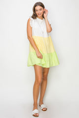 Yellow Multi Poplin Color Block Mini Dress