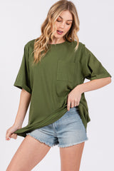 Light Olive Pocket Front Short Sleeve Maternity Top