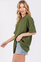 Light Olive Pocket Front Short Sleeve Top