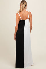 White Color Blocked V-Neck Maternity Maxi Dress