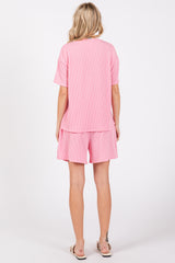 Pink Ribbed Short Sleeve Pajama Set