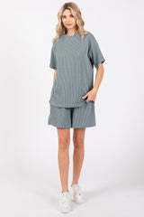 Teal Ribbed Short Sleeve Pajama Set