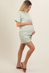 Sage Ribbed Short Sleeve Maternity Pajama Set