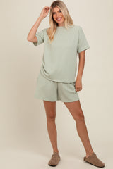 Sage Ribbed Short Sleeve Maternity Pajama Set