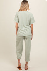 Sage Ribbed Short Sleeve Top Maternity Pajama Set