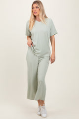 Sage Ribbed Short Sleeve Top Maternity Pajama Set