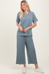 Dark Teal Ribbed Short Sleeve Top Maternity Pajama Set