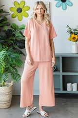 Peach Ribbed Short Sleeve Top Maternity Pajama Set