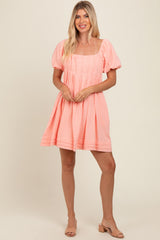 Peach Puff Sleeve Layered Hem Dress