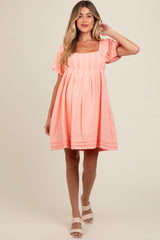 Peach Puff Sleeve Layered Hem Maternity Dress