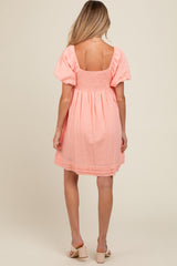 Peach Puff Sleeve Layered Hem Maternity Dress