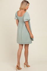 Light Olive Puff Sleeve Layered Hem Dress