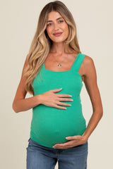 Green Ribbed Square Neck Maternity Tank Top