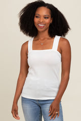 Ivory Ribbed Square Neck Tank Top