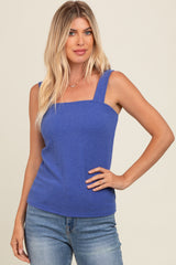 Royal Blue Ribbed Square Neck Tank Top