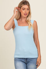 Light Blue Ribbed Square Neck Tank Top