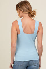 Light Blue Ribbed Square Neck Maternity Tank Top