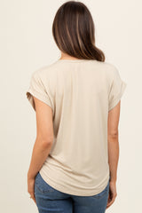 Taupe Rolled Cuff Sleeve Maternity Top