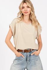 Taupe Rolled Cuff Sleeve Maternity Top