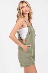 Light Olive Front Pocket Overall Shorts