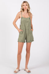 Light Olive Front Pocket Overall Shorts