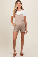 Taupe Front Pocket Maternity Overall Shorts