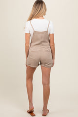 Taupe Front Pocket Maternity Overall Shorts