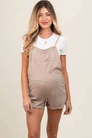 Taupe Front Pocket Maternity Overall Shorts