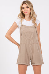 Taupe Front Pocket Maternity Overall Shorts