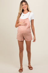 Light Pink Front Pocket Maternity Overall Shorts