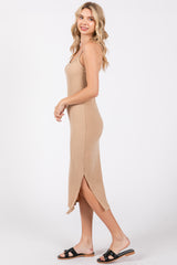 Beige Ribbed Racerback Midi Dress