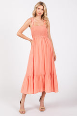 Coral Smocked Bodice Maternity Maxi Dress