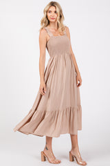 Taupe Smocked Bodice Maxi Dress