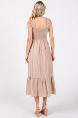 Taupe Smocked Bodice Maxi Dress