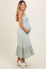 Mint Smocked Bodice Maternity Maxi Dress