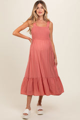 Rust Smocked Bodice Maternity Maxi Dress