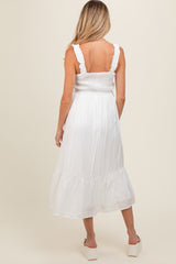 White Smocked Bodice Maternity Maxi Dress