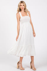 White Smocked Bodice Maxi Dress