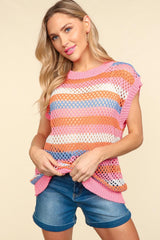 Multi Color Stripe Dolman Crochet Maternity Sweater Top