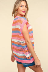 Multi Color Stripe Dolman Crochet Sweater Top