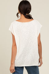 Ivory Two Tone Split V-Neck Dolman Short Sleeve Top